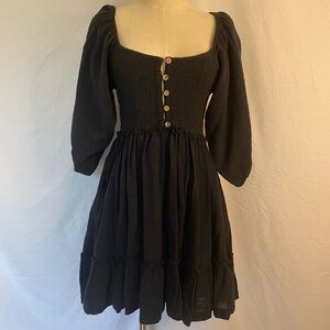 Free People Black Endless Summer Picnic Open Back Mini Dress